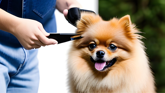 Pomeranian getting a haircut