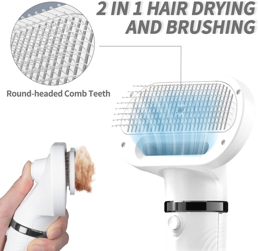 Arcmogo Dog Blow Dryer for Grooming, 5 in 1 Pet Hair Dryer with Slicker Brush and 3 Replaceable Nozzles, Dog Grooming Dryer with Adjustable 3 Temperatures Settings for Small and Medium Dogs and Cats