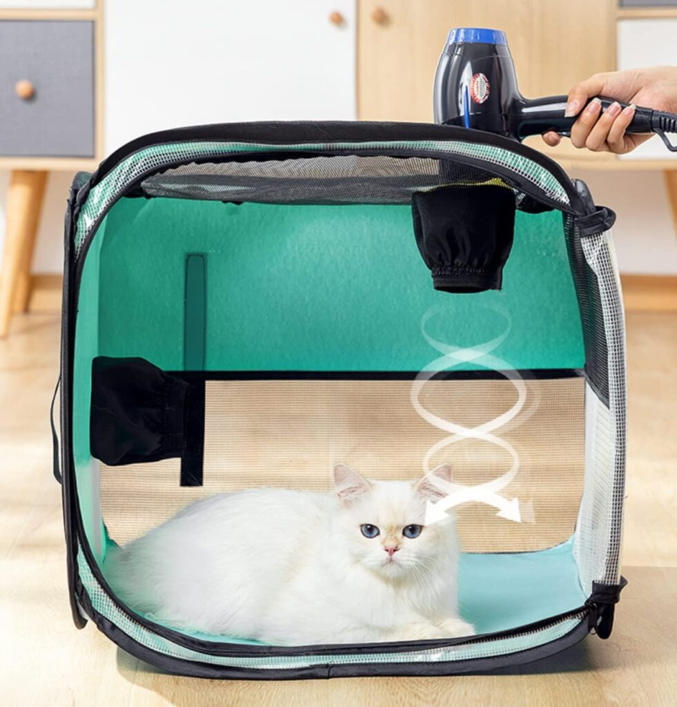 FluffySmileer Pet Hair Dryer Cage,Pet Grooming Hair Dryer Box,Portable and Foldable Travel Kennel for The Cats,Dogs or Rabbits.