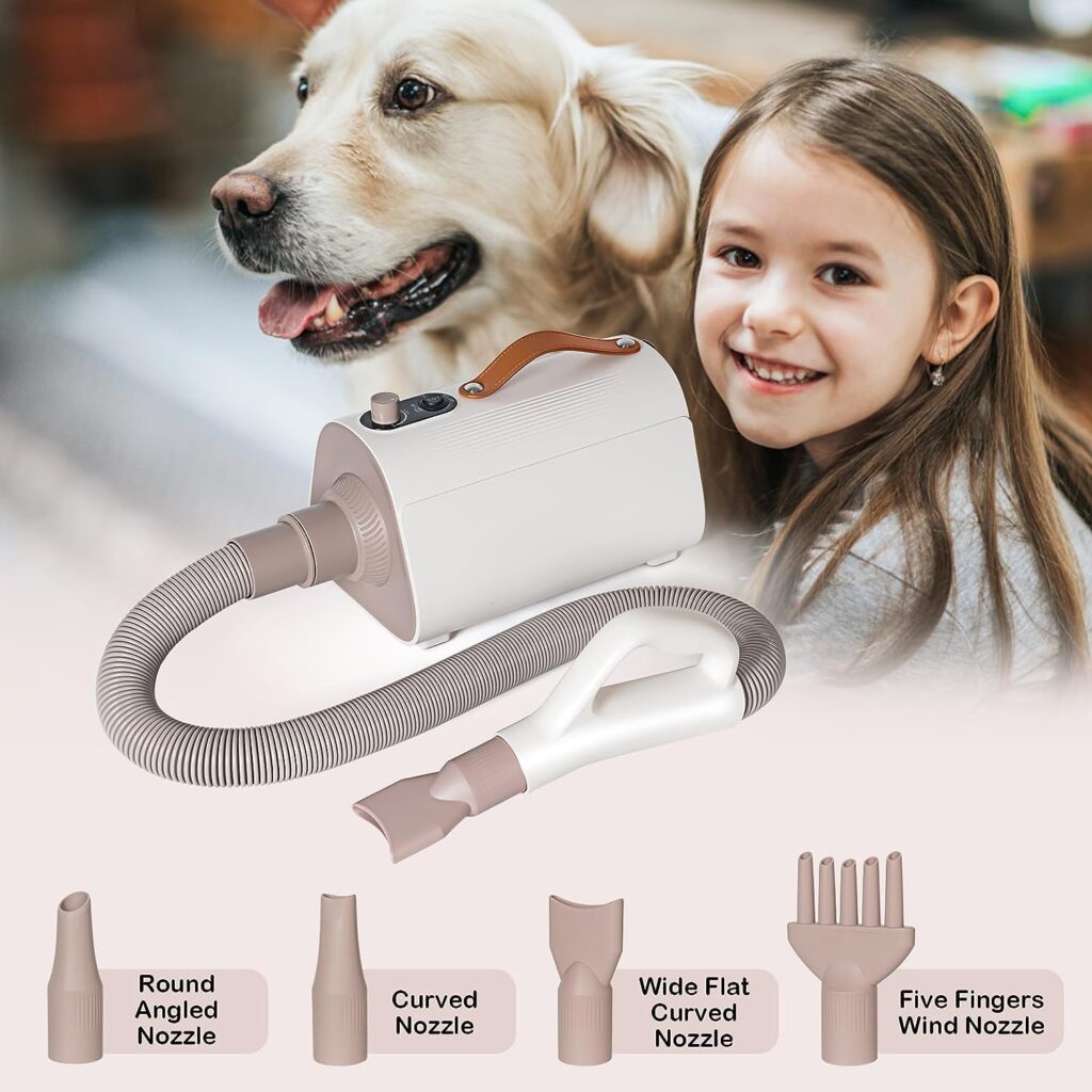 LBFO Pet Hair Dryer, High Power Dog Dryer,High Velocity Home Dog Dryer with Smart Temperature Adjustment, Modern Dog Pet Grooming Dryer with 4 Nozzles for Home, Pet Washing Station, Travel