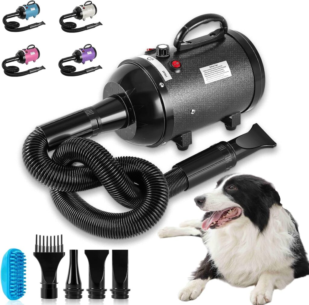 NESTROAD Dog Dryer High Velocity Dog Hair Dryer,4.3HP/3200W Dog Blower Grooming Force Dryer with Stepless Adjustable Speed,Professional Pet Hair Drying with 4 Different Nozzles for Dogs Pets,Black