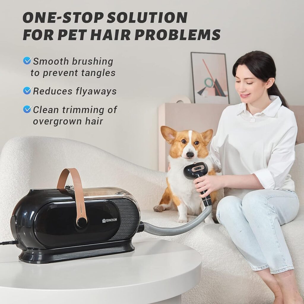 EINOOR Pet Grooming Kit,3L Dog Hair Vacuum Suction 99% Pet Hair,7 Pet Grooming Tools,4 Limit Combs, Storage Bag,Quiet Pet Vacuum Groomer with Nail Grinder,Low Noise Design-Black