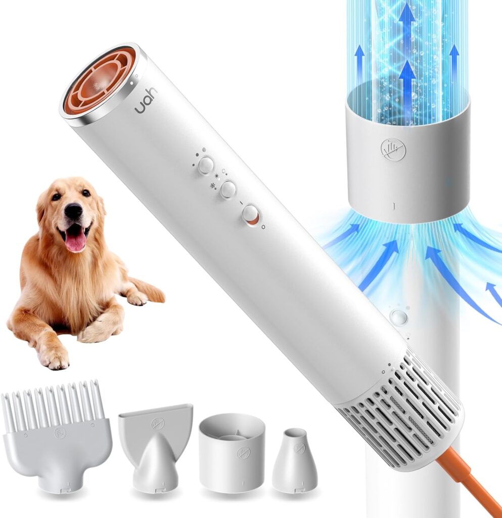 uahpet Dog Dryer, 62M/S Wind Speed Dog Hair Dryer with NTC Smart Temperature Control  170 Million Negative Lons Dog Blow Dryer, Pet Hair Dryer for Household Travel Camping