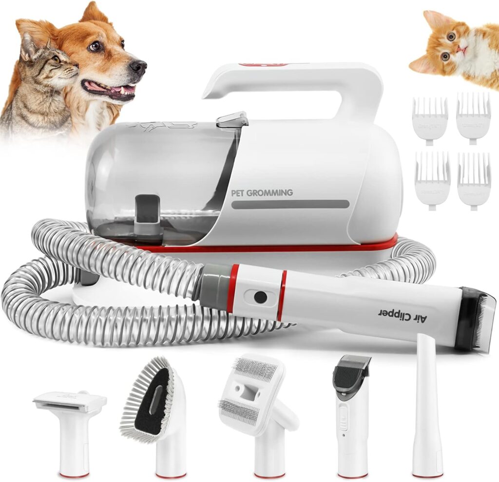 VipCare Pet Grooming Kit  Vacuum Suction - 5in1 Dogs  Cats Grooming Tools  Kits Included Grooming Brush, Cleaning Brush, Cleaning Nozzle, Deshedding Tool and Hair Clipper for Dogs Cats