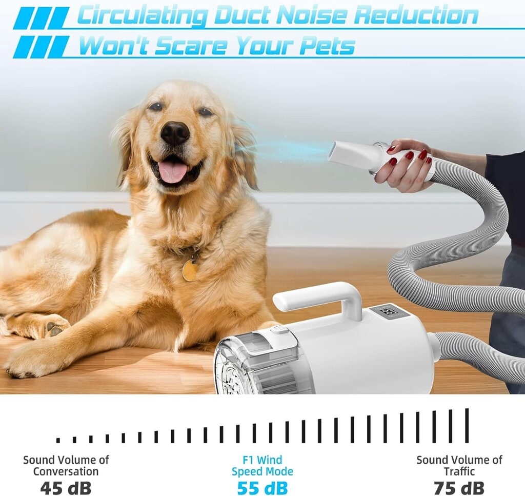 VTVTKK Dog Dryer  Pet Grooming Vacuum 2 in 1, High Velocity Professional Dog Hair Dryer Blower with Adjustable Speed  Temperature, 1.5L Dust Cup for Pet Hair,3 Nozzle, Home  Car Cleaning