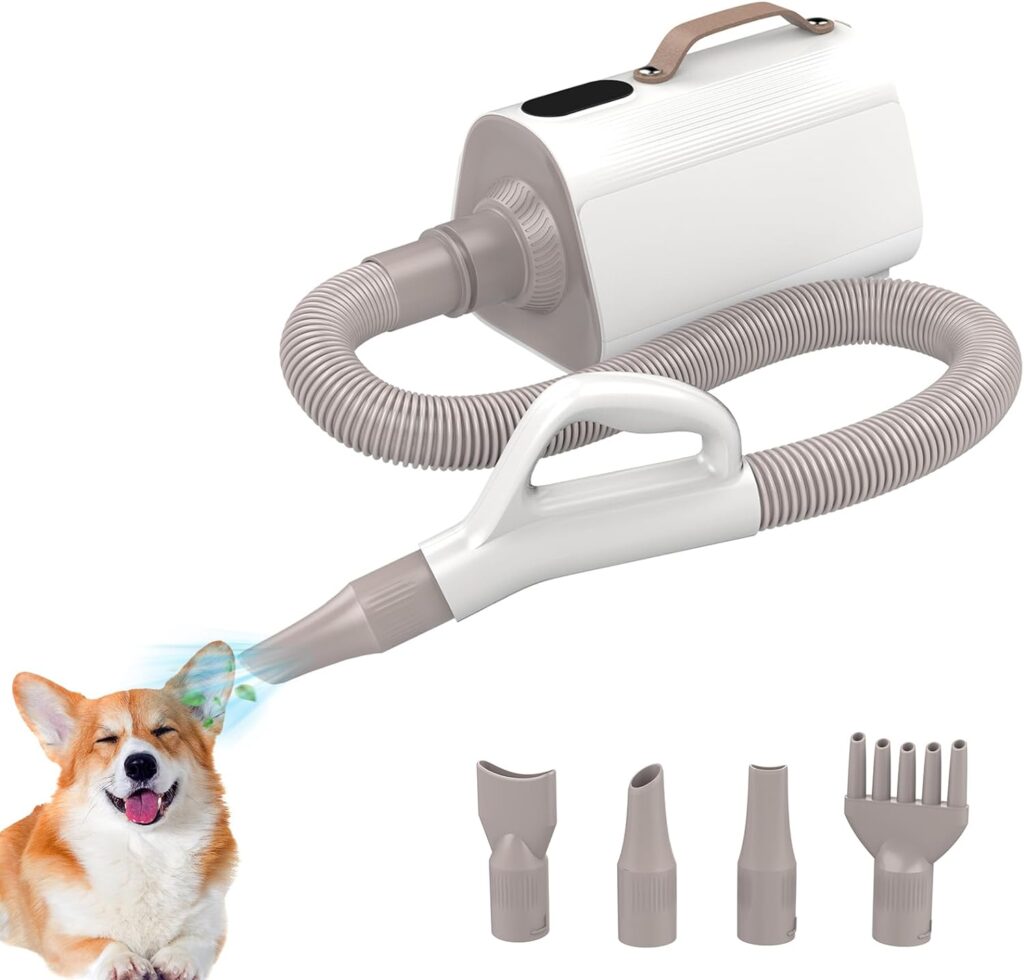 2023 Upgraded Dog Dryer,Anion Pet Blew Dryer for Grooming High Velocity Professional Hair Dryer for Dog Adjustable Temperature Wind Speed Pet Hair Dryer Less Noise, Touch LED Screen, 4 Nozzles