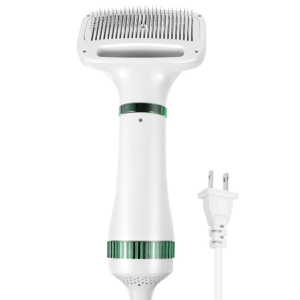 balacoo 2 in 1 Dog Hair Dryer Comb Pet Hair Dryer Portable Dog Dryer with Slicker Brush Professional Home Grooming Furry Drying Blower for Small Large Cat Dog White