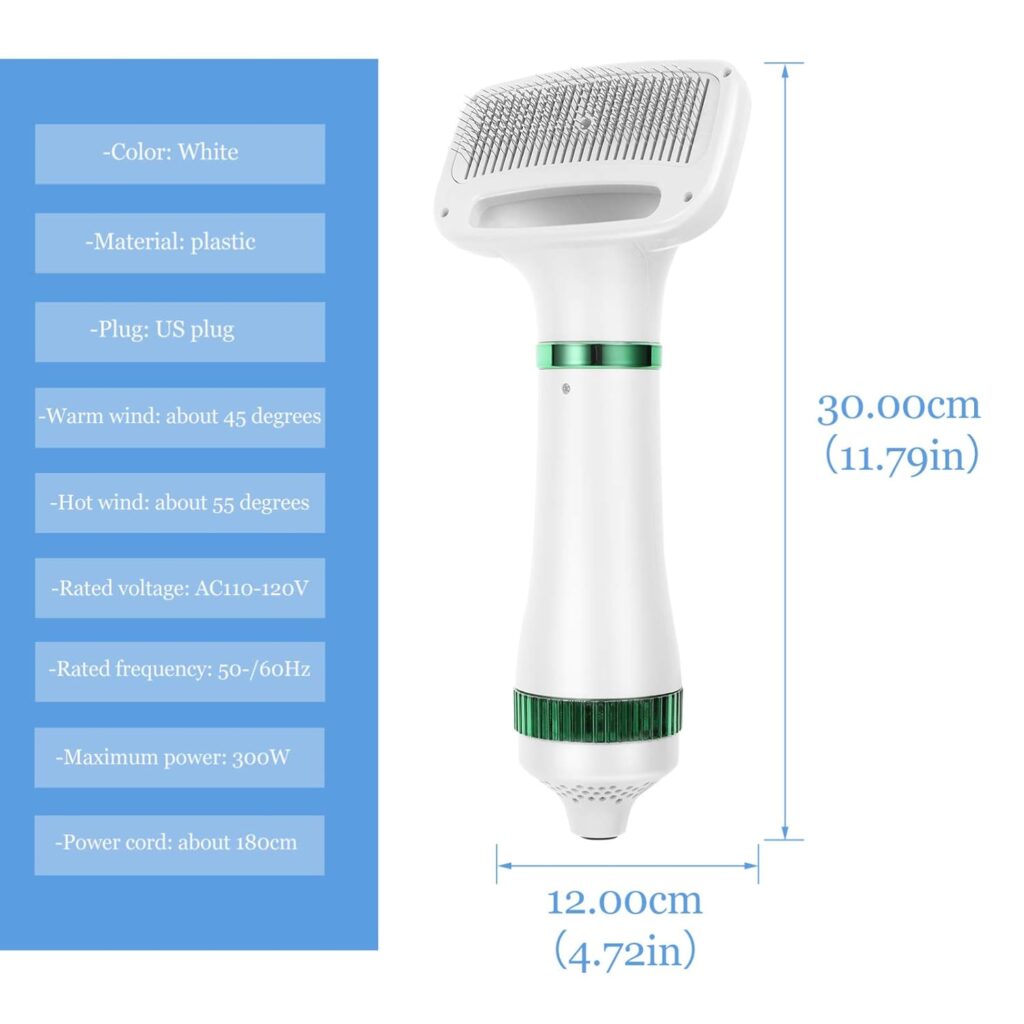 balacoo 2 in 1 Dog Hair Dryer Comb Pet Hair Dryer Portable Dog Dryer with Slicker Brush Professional Home Grooming Furry Drying Blower for Small Large Cat Dog White