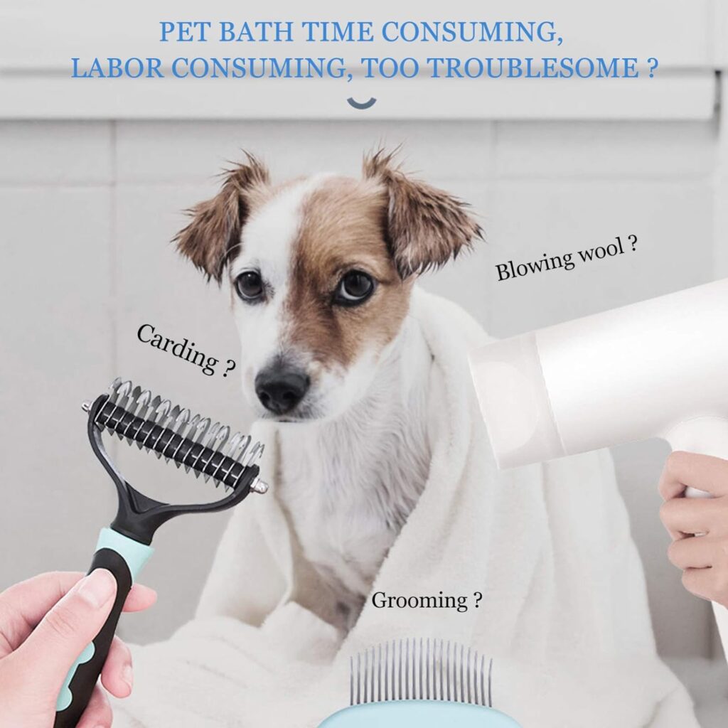 balacoo 2 in 1 Dog Hair Dryer Comb Pet Hair Dryer Portable Dog Dryer with Slicker Brush Professional Home Grooming Furry Drying Blower for Small Large Cat Dog White