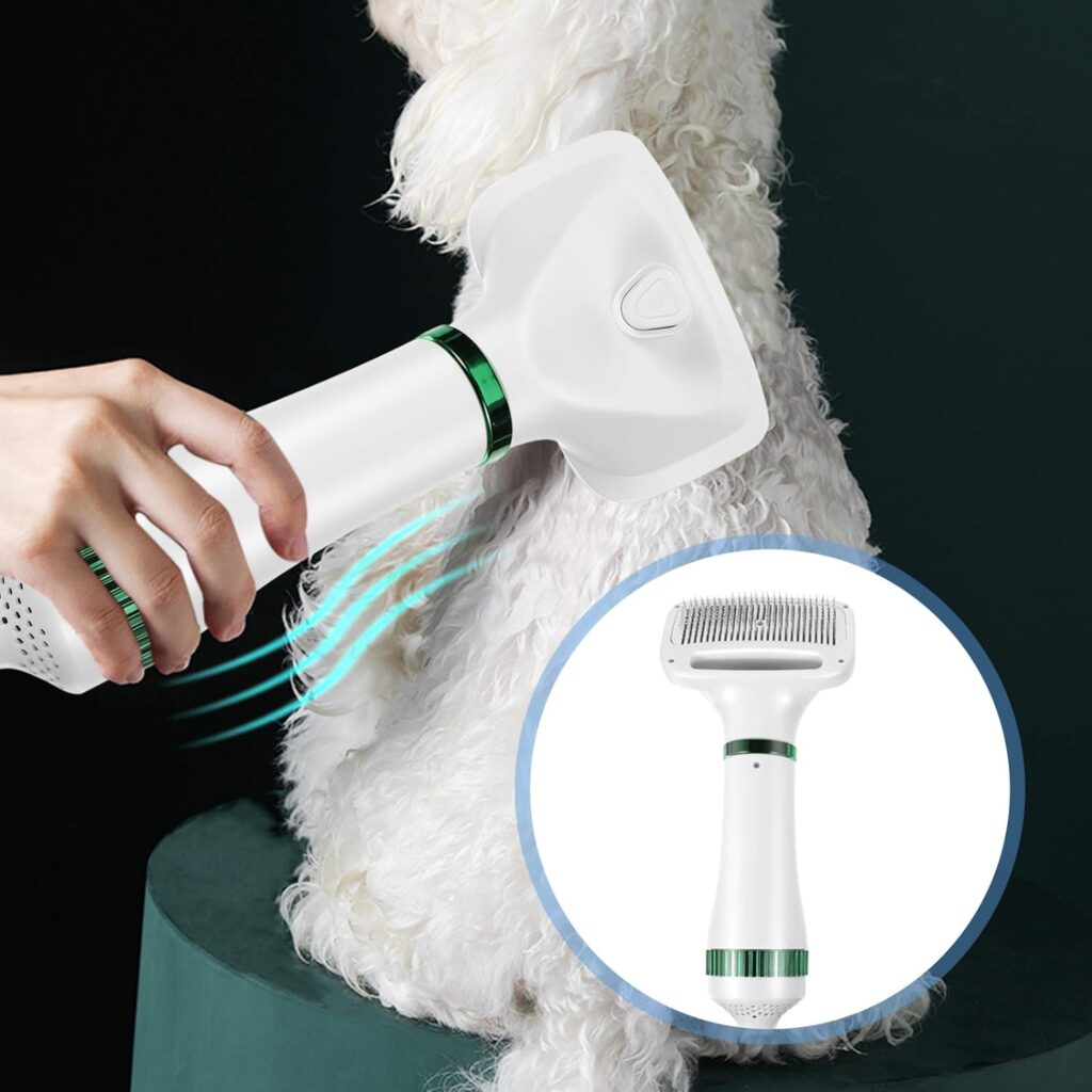 balacoo 2 in 1 Dog Hair Dryer Comb Pet Hair Dryer Portable Dog Dryer with Slicker Brush Professional Home Grooming Furry Drying Blower for Small Large Cat Dog White