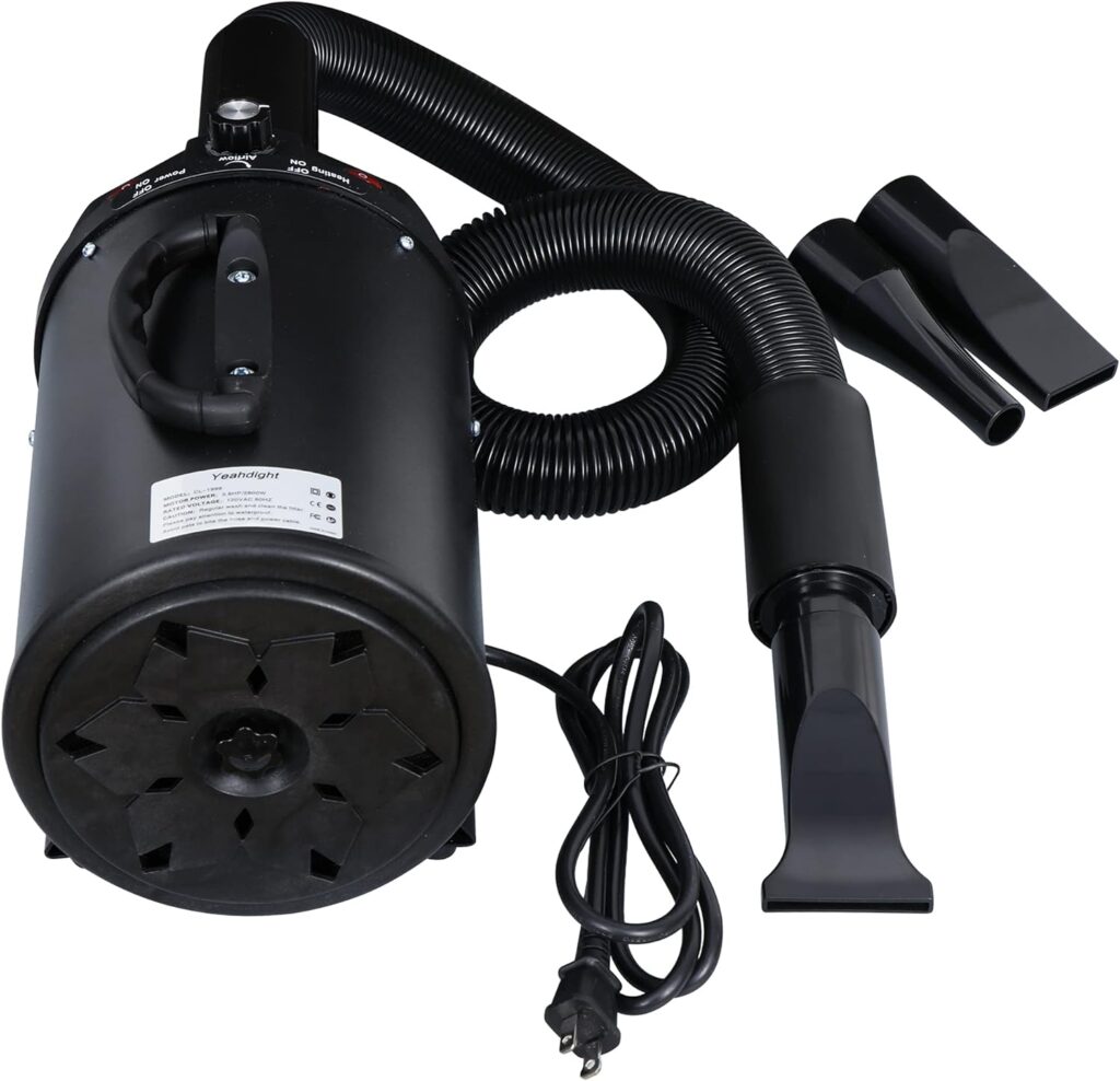 BBBuy Dog Dryer 2400W DogCat Grooming Professional Water Blower Pet Grooming Dryer Stepless Adjustable Speed and Temperature Pet Hair Blower Dryer, 3 Nozzles and 1 Extra Filter, Black