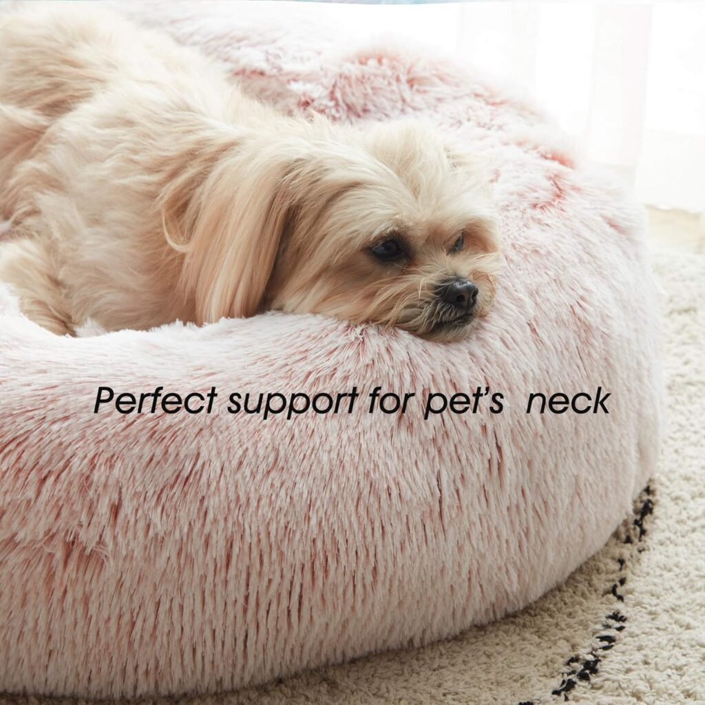 Calming Dog Cat Bed, Anti-Anxiety Donut Cuddler Warming Cozy Soft Round Bed, Fluffy Faux Fur Plush Cushion bed for Small Medium Dogs and Cats (20/24/27/30)