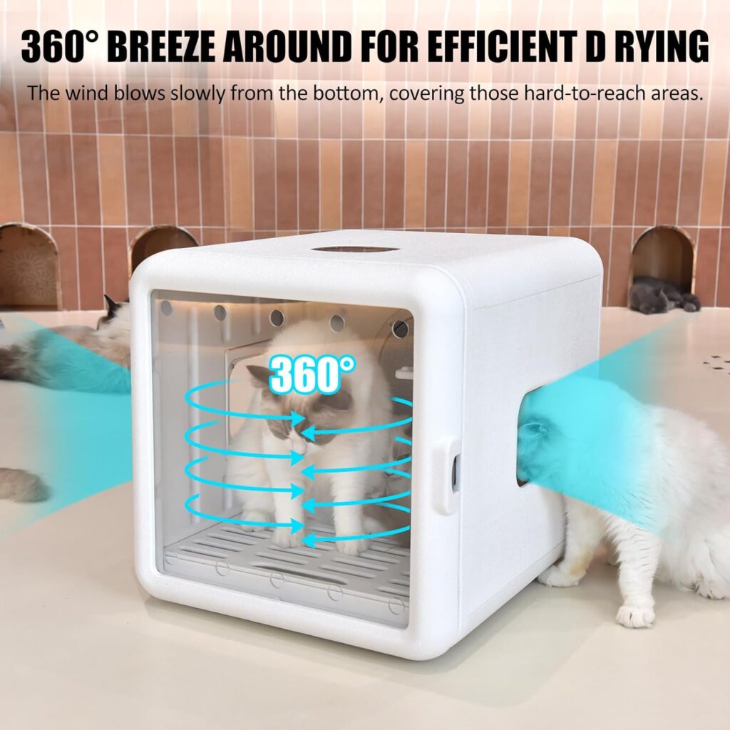 Cat Dryer Box, Ultra Quiet Automatic Pet Dryer for Small Dogs, 60L Large Smart Pet Hair Dryer,Professional 360 Drying Fast Drying Blower for Dog Grooming with Lighting Adjustable Temperature and Time