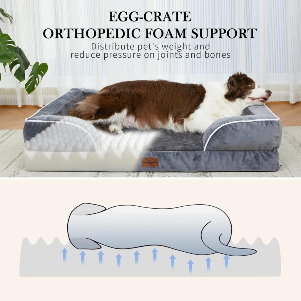 Comfort Expression Waterproof Orthopedic Foam Dog Beds for Extra Large Dogs Durable Dog Sofa The Pet Bed Washable Removable Cover with Zipper and Bolster