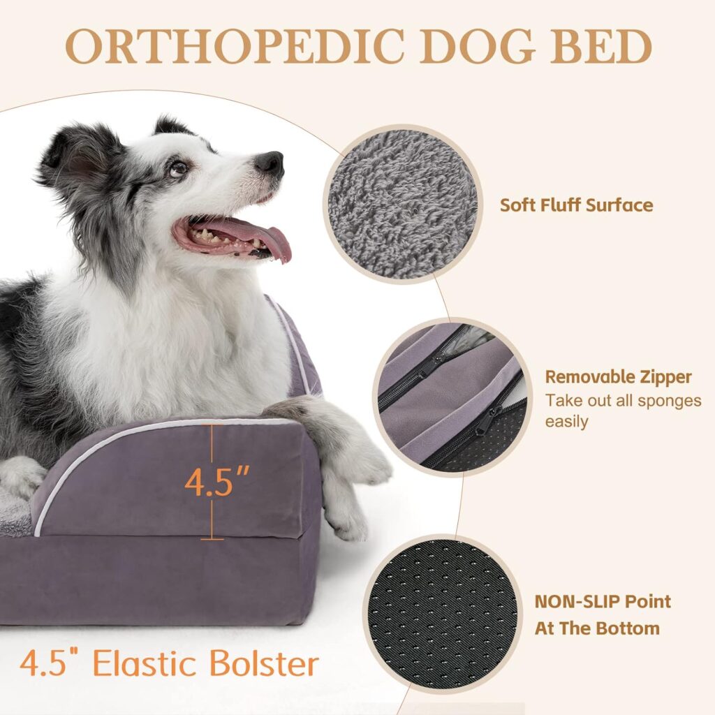 Comfort Expression Waterproof Orthopedic Foam Dog Beds for Extra Large Dogs Durable Dog Sofa The Pet Bed Washable Removable Cover with Zipper and Bolster