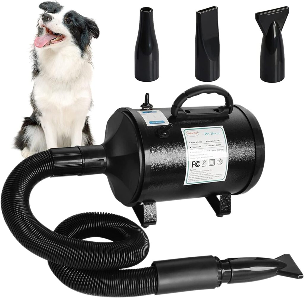 display4top Dog Dryer,2400W Dog Blow Dryer,3.2HP Speed Adjustable Heat Temperature Dog Hair Dryer,High Velocity 3 Different Nozzles Dog Blower Grooming Dryer,Adjustable Temperature Pet Dryer