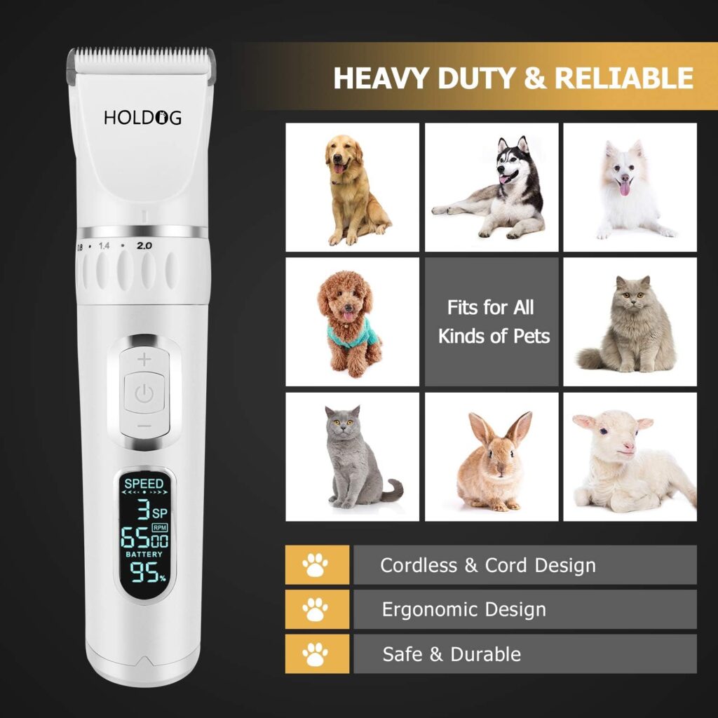 Dog Clippers Professional Heavy Duty Grooming Clipper 3-Speed Low Noise High Power Rechargeable Cordless Pet Tools for Small Large Dogs Cats Pets with Thick Coats