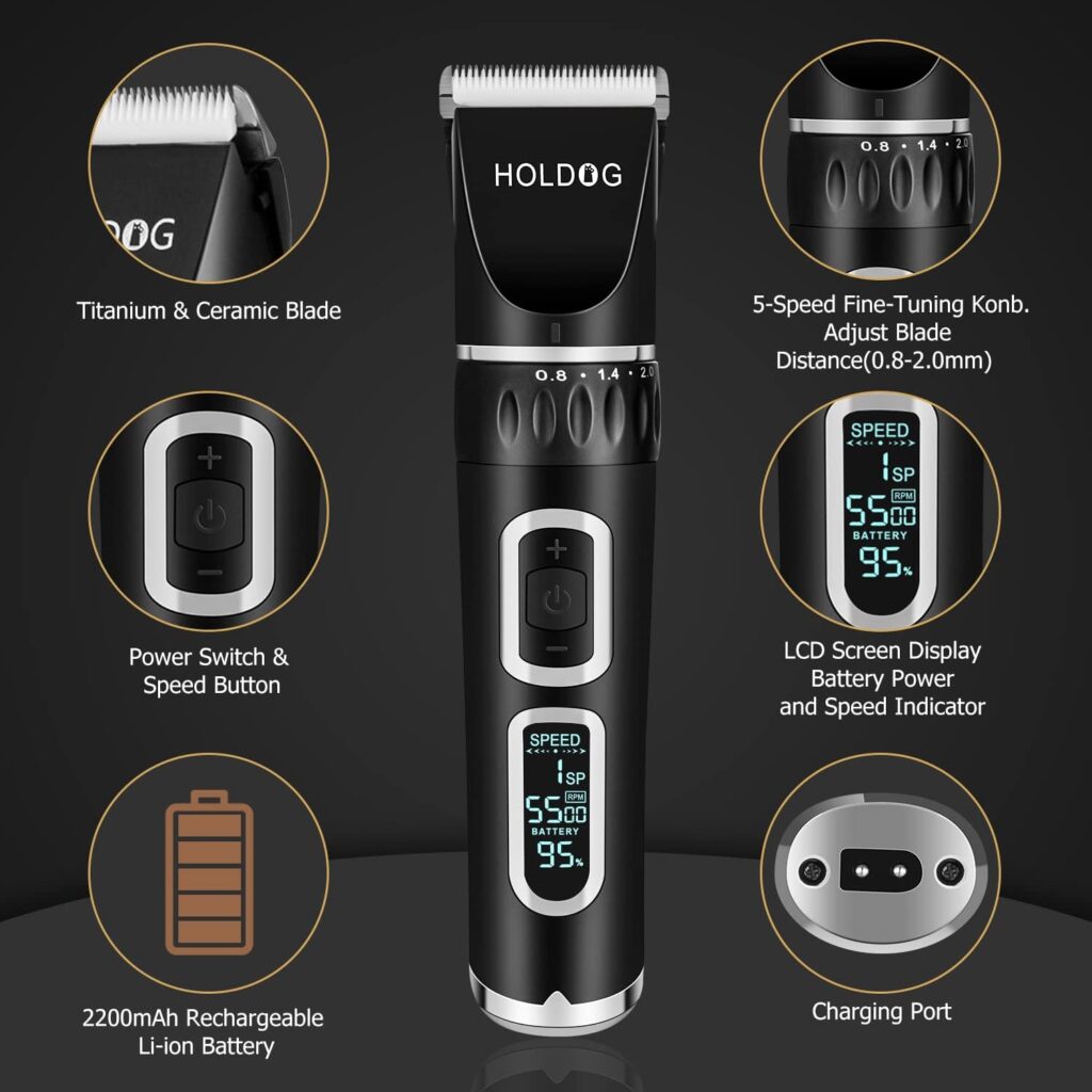 Dog Clippers Professional Heavy Duty Grooming Clipper 3-Speed Low Noise High Power Rechargeable Cordless Pet Tools for Small Large Dogs Cats Pets with Thick Coats