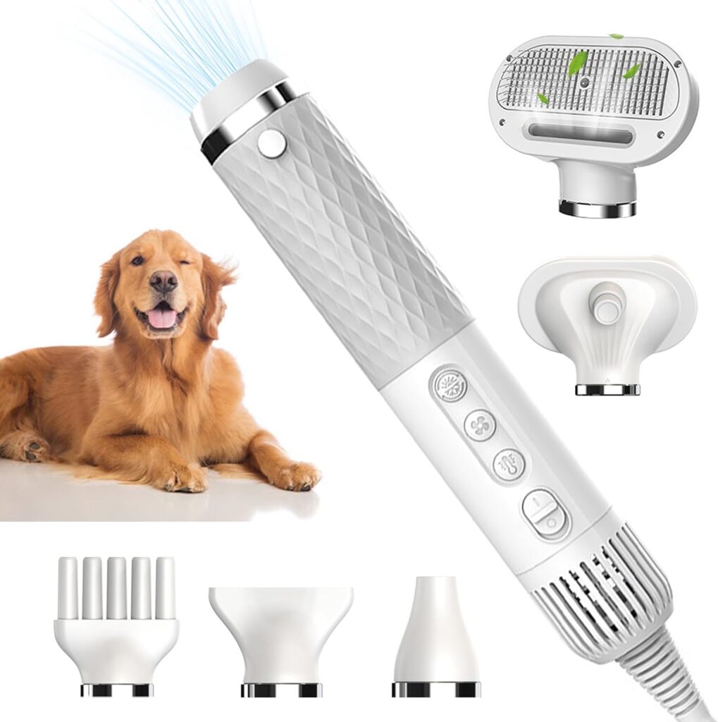 Dog Dryer Portable, Pet Dryer with 4 Nozzles,Dog Blow Dryer for Grooming,Dog Hair Dryer Lightweight/Quiet Temperature and Speed Controlled,Dryer for Dogs/Cats Home/Travel/Pet Station Use