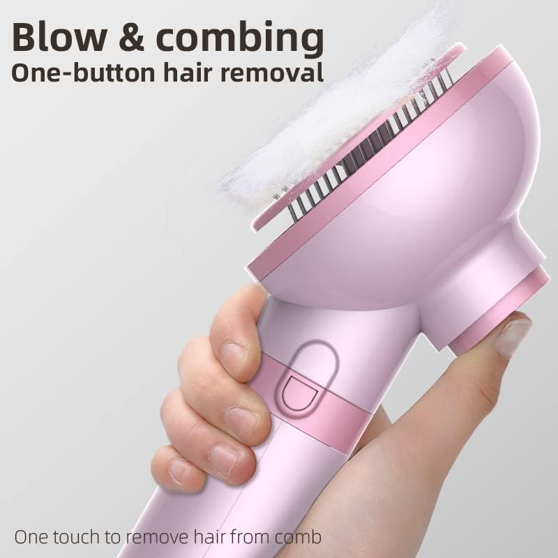 Dog Hair Dryer, Portable Pet Slicker Brush for Short or Long Hair, 2 in 1 Pet Gentle Grooming Blower Dryer for Dogs and Cats (Sakura Pink)