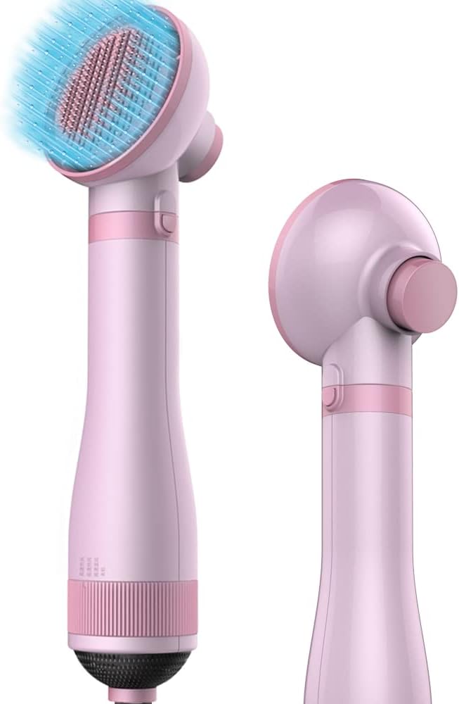 Dog Hair Dryer, Portable Pet Slicker Brush for Short or Long Hair, 2 in 1 Pet Gentle Grooming Blower Dryer for Dogs and Cats (Sakura Pink)