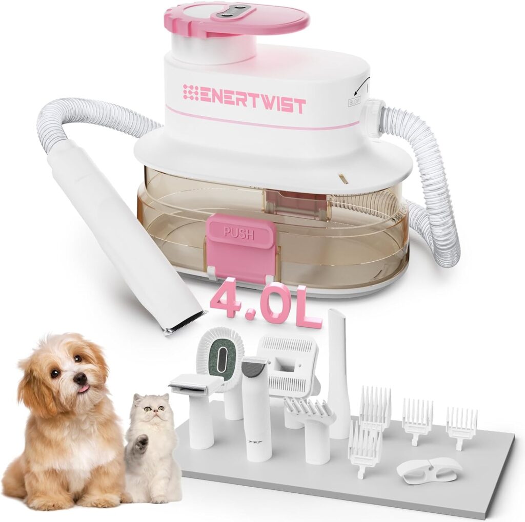 ENERTWIST Pet Grooming Kit, 6-in-1 Dog Grooming Vacuum with 4L Large Vac Cup, Clippers Tools, Deshedding Groomer, Clean Brush, Dryer Blower, Suction 99% Fur Hair for Dog, Cat and Other Animals