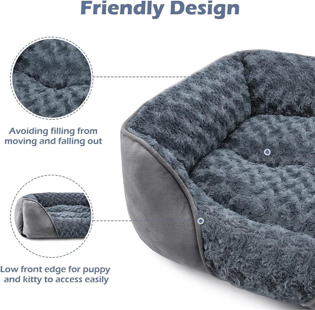 INVENHO Small Dog Bed for Large Medium Small Dogs, Rectangle Washable Dog Bed, Orthopedic Dog Bed, Soft Calming Sleeping Puppy Bed Durable Pet Cuddler with Anti-Slip Bottom S(20x19x6)