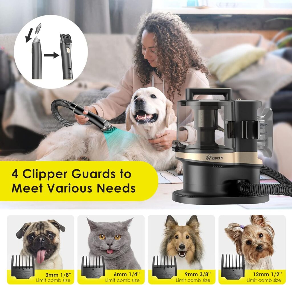 Kidken P3 Pro Pet Grooming Vacuum Suction, Low Noise Dog Kit Suction 99% Hair, 3.3L Large Electric Clippers with Tools for Dogs Cats and Other Animals