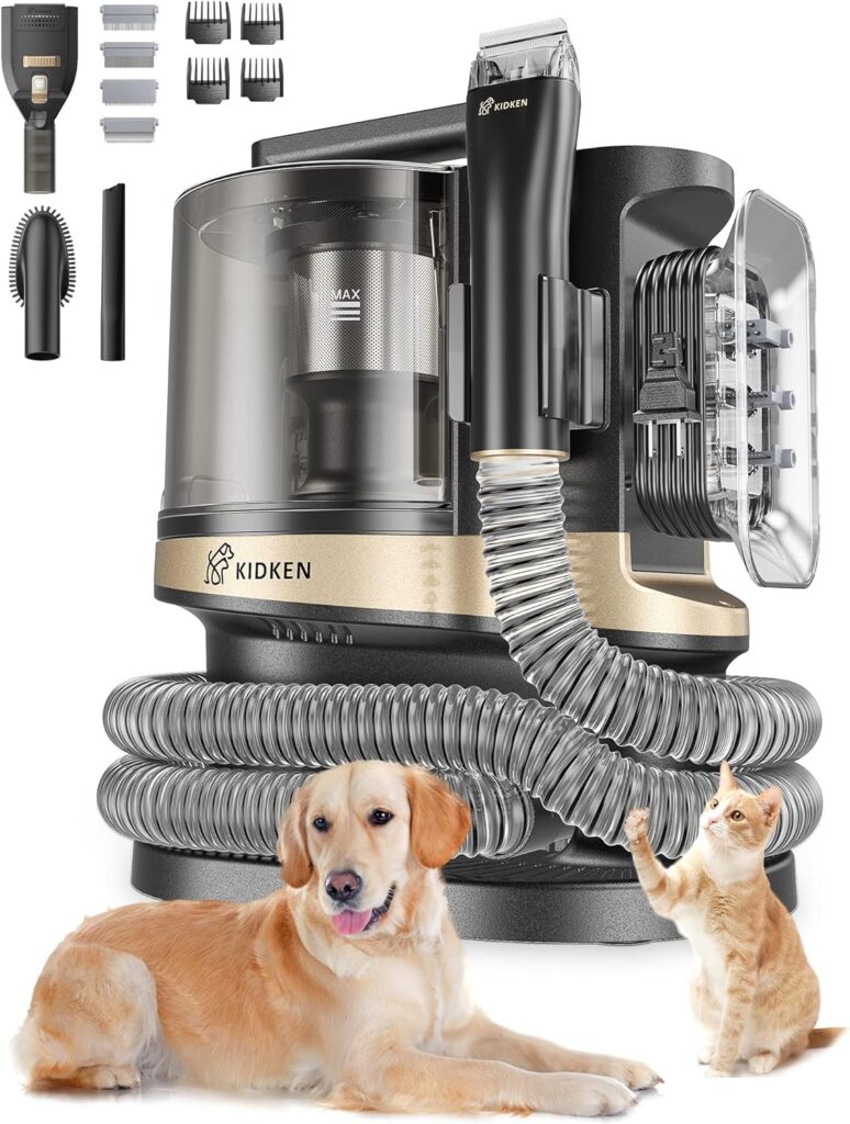 Kidken P3 Pro Pet Grooming Vacuum Suction, Low Noise Dog Kit Suction 99% Hair, 3.3L Large Electric Clippers with Tools for Dogs Cats and Other Animals