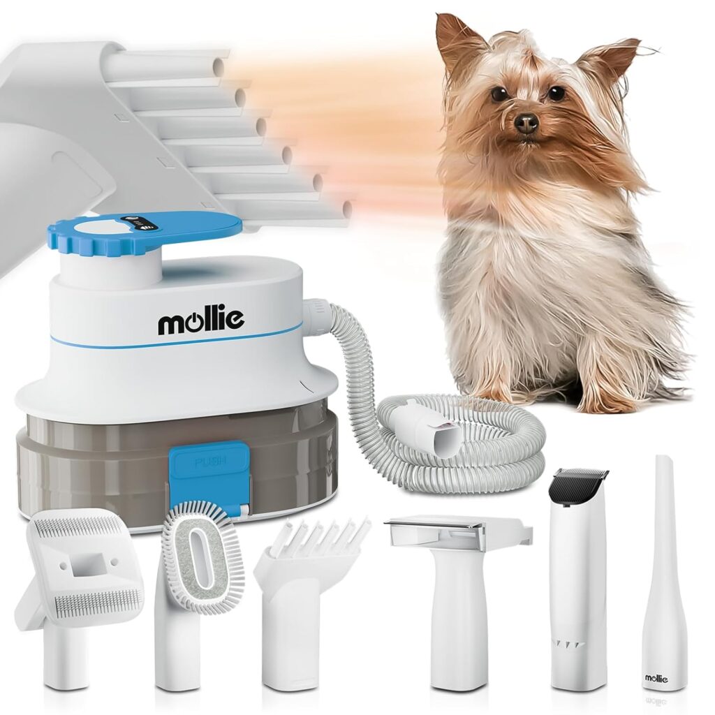 mollie Dog Grooming Vacuum Hair Blower Electric Clippers, 3-in-1 Pet Grooming Kit with 4L Dust Box, 6 Grooming Tools for Large Dog Cat or Other Animals, Black