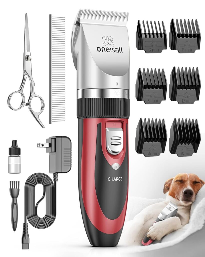 oneisall Dog Shaver Clippers Low Noise Rechargeable Cordless Electric Quiet Hair Clippers Set for Dogs Cats Pets