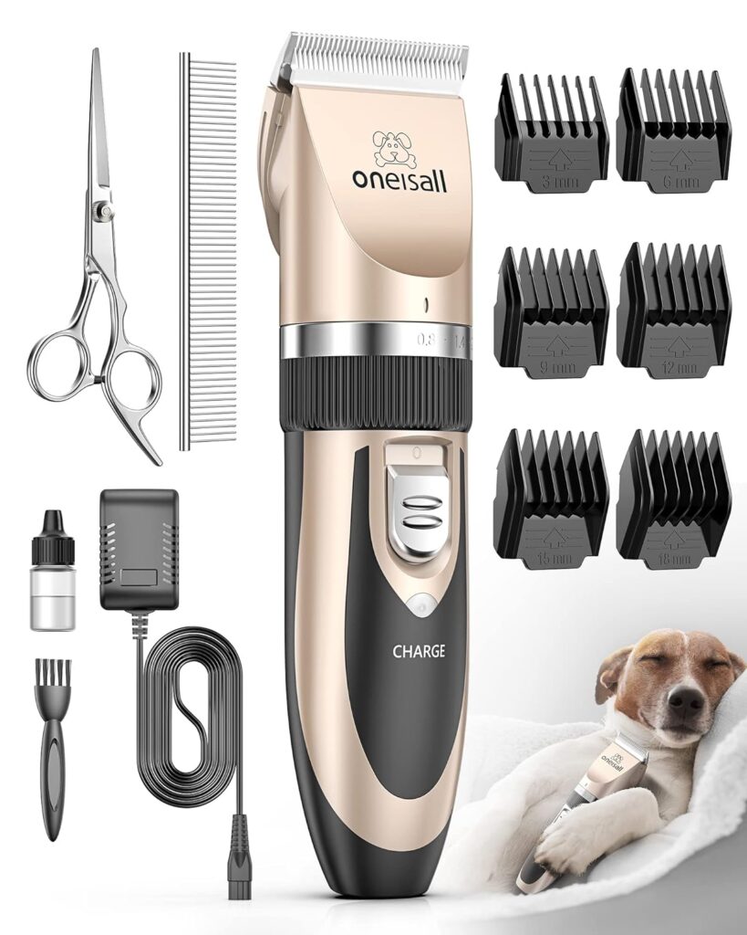 oneisall Dog Shaver Clippers Low Noise Rechargeable Cordless Electric Quiet Hair Clippers Set for Dogs Cats Pets