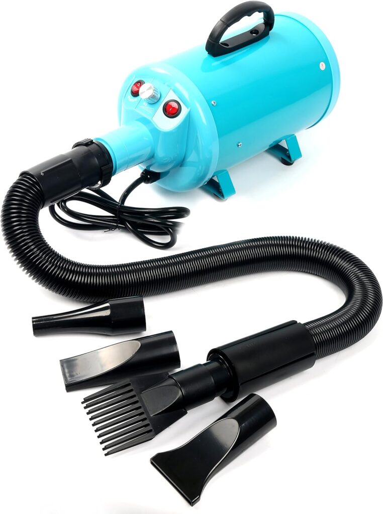 Portable Dog Cat Pet Grooming Dryer 2400w Salon Blow Hair Dryer Quick Draw Hairdryer with Different 4 Nozzles Pet Hairdryer Machine Set (Blue)