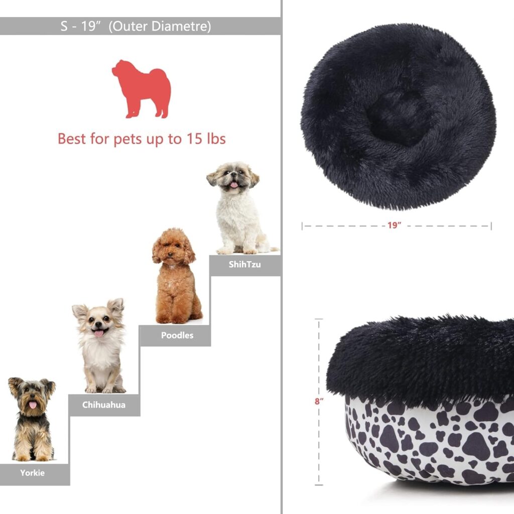 Small Calming Dogs Bed for Small Dogs Anti-Anxiety Machine Washable Fluffy Luxury Anti-Slip Waterproof Mute Base Warming Cozy Soft Pet Puppy Round Bed