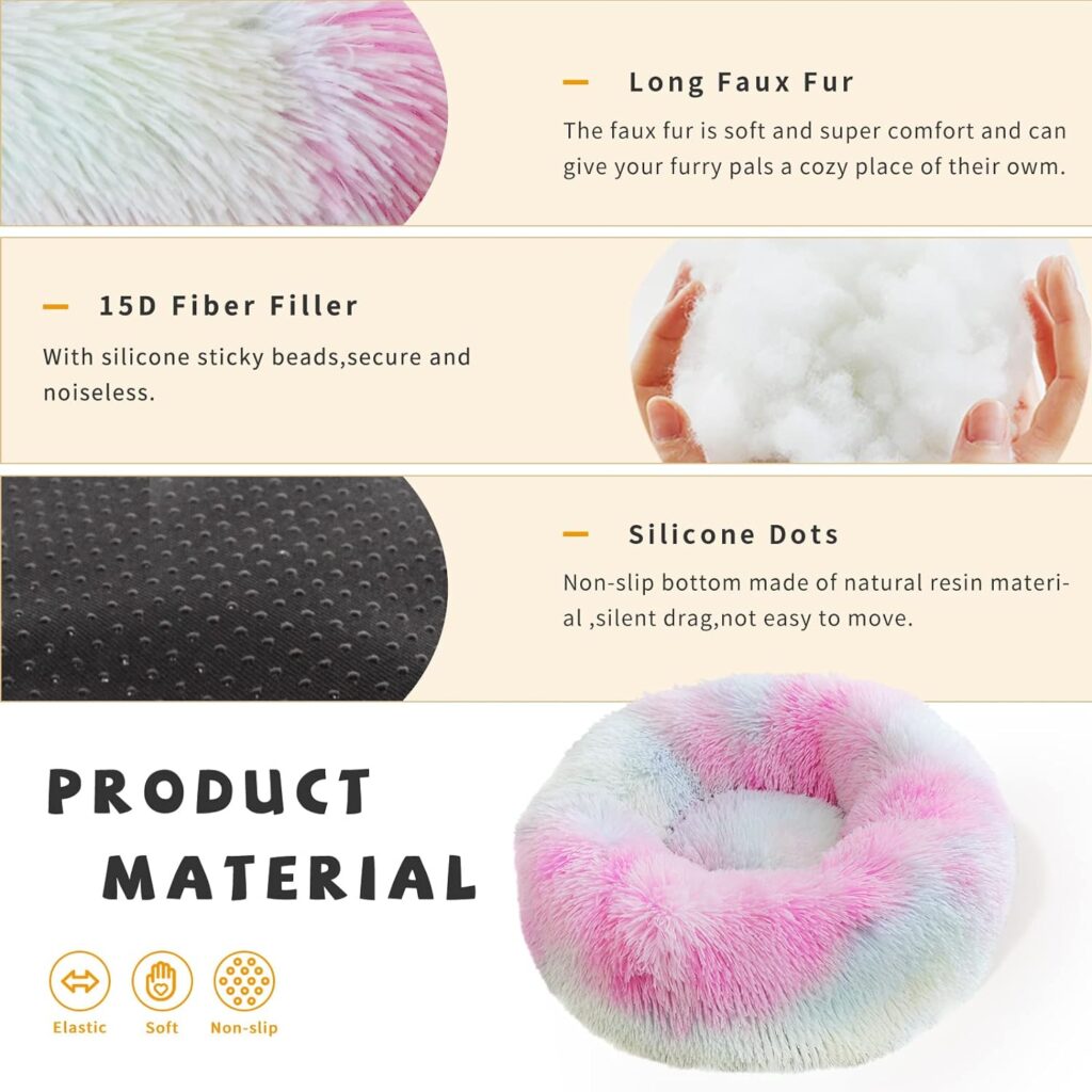 Small Calming Dogs Bed for Small Dogs Anti-Anxiety Machine Washable Fluffy Luxury Anti-Slip Waterproof Mute Base Warming Cozy Soft Pet Puppy Round Bed