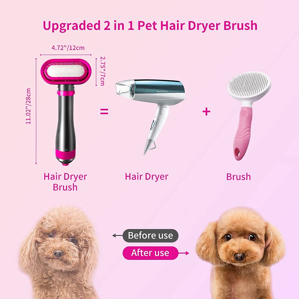 Upgraded Pet Hair Dryer Brush,2 in 1 Pet Grooming Dryer for Small/Medium Dog  Cat,2 Heat Settings  3 Adjustable Blowing Dryer