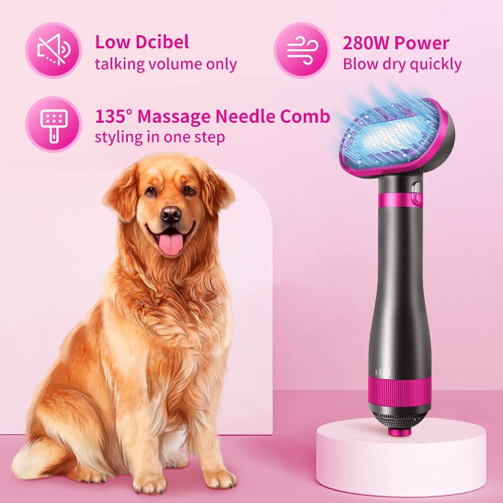 Upgraded Pet Hair Dryer Brush,2 in 1 Pet Grooming Dryer for Small/Medium Dog  Cat,2 Heat Settings  3 Adjustable Blowing Dryer