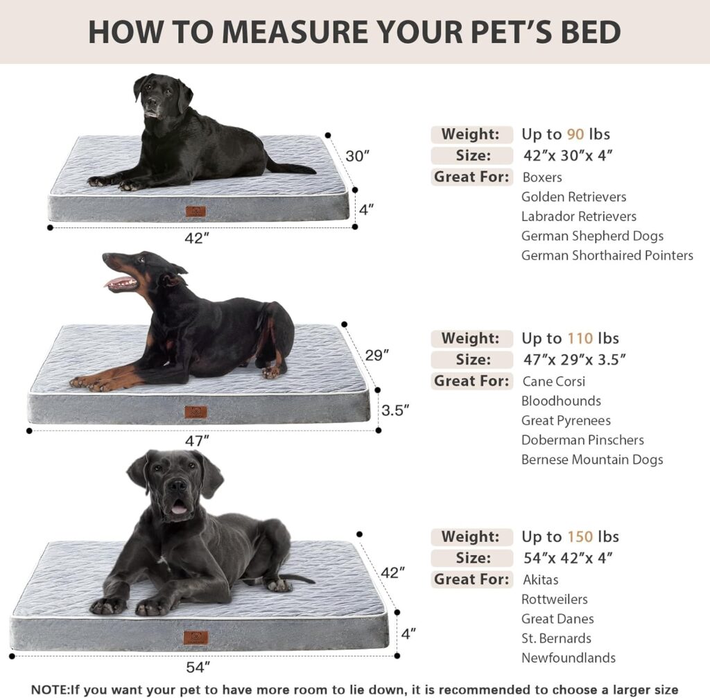 WNPETHOME Orthopedic Dog Beds for Large Dogs, Extra Large Waterproof Dog Bed with Removable Washable Cover Anti-Slip Bottom, Egg Crate Foam Pet Bed Mat, Multi-Needle Quilting XL Dog Crate Bed