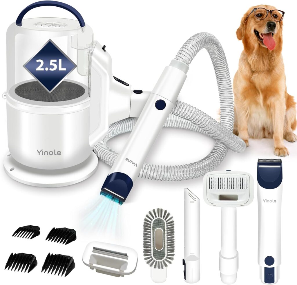 Yinole Pet Grooming Kit with Vacuum Suction - Dog Vacuum for Shedding Grooming with Professional Proven Grooming Tools for Dogs, Cats, and Other Animals - 99% Pet Hair Collection with 2.5L Capacity