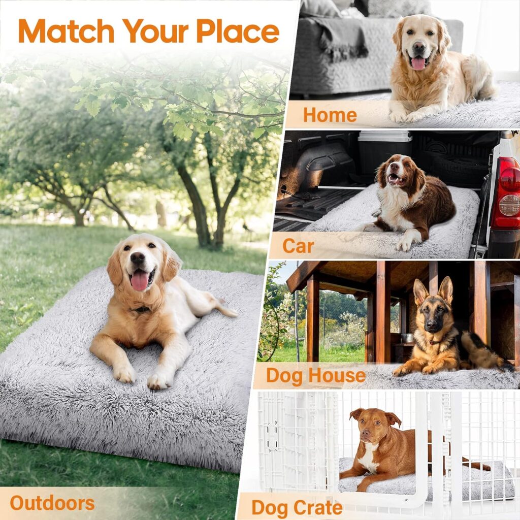 AIMSEAL Dog Beds for Large Dogs - Luxurious Soft Plush Anti-Slip Pet Beds, Washable Dog Crate Pad Mat for Calming Sleep, Upgrade 3 Layers Padding, Soft but Supportive XL