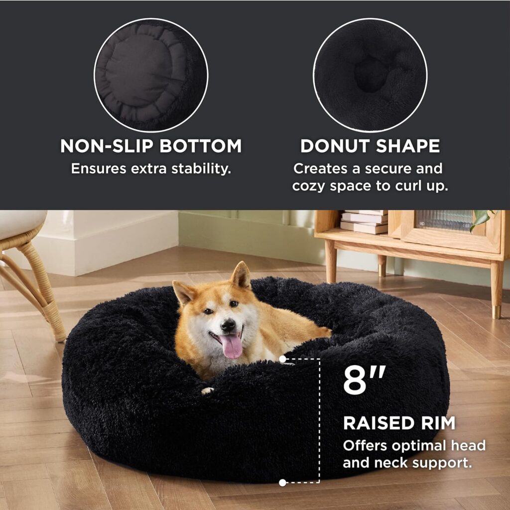 Bedsure Calming Dog Bed for Small Dogs - Donut Washable Small Pet Bed, 23 inches Anti-Slip Round Fluffy Plush Faux Fur Large Cat Bed, Fits up to 25 lbs Pets, Camel