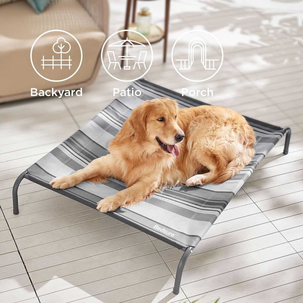 Bedsure Elevated Raised Cooling Cots Bed for Large Dogs, Portable Indoor Outdoor Pet Hammock with Skid-Resistant Feet, Frame with Breathable Mesh, Grey, 49 inches