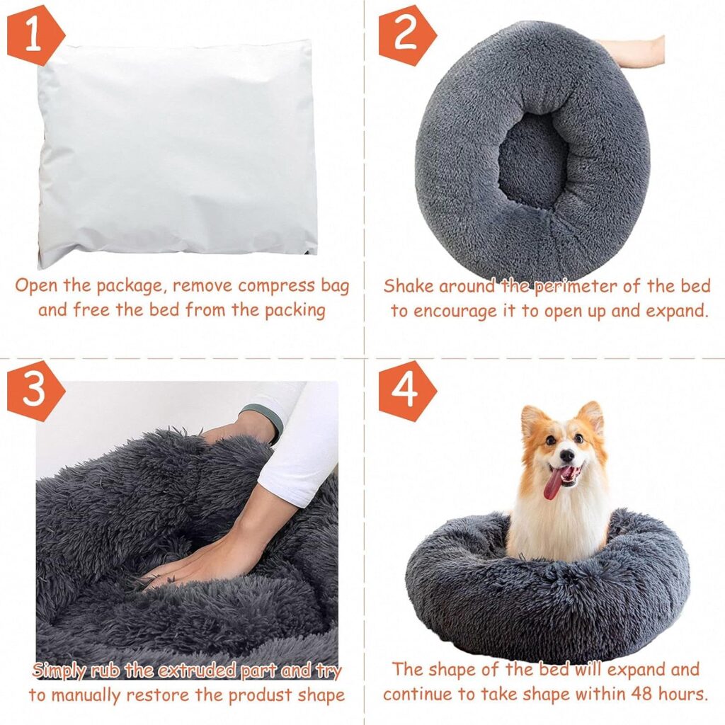 Calming Dog Bed for Small Dogs Cat Bed - 20 Donut Washable Small Pet Bed, Dark Grey Anti Anxiety Round Fluffy Plush Faux Fur Large Cat Bed