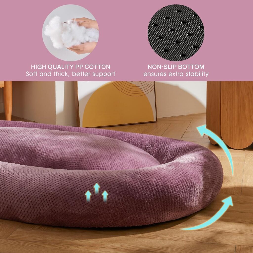 Jiupety Bagel Dog Bed for Large Dogs,XXL Calming Dogs Beds Washable,Cozy Anti-Anxiety Round Dount Pet Bed,Purple