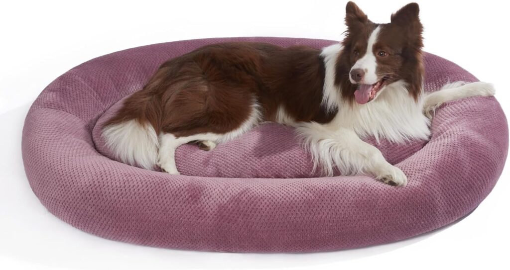 Jiupety Bagel Dog Bed for Large Dogs,XXL Calming Dogs Beds Washable,Cozy Anti-Anxiety Round Dount Pet Bed,Purple