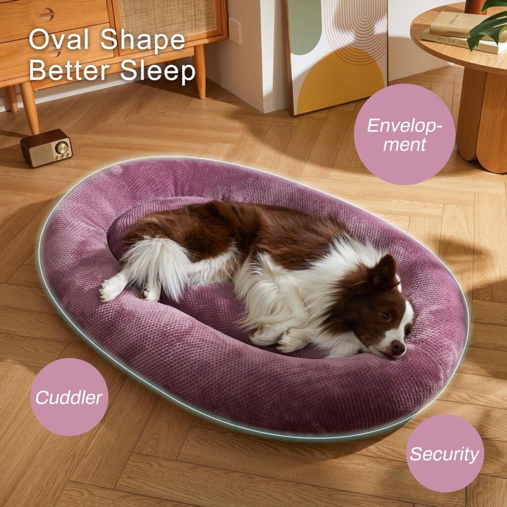 Jiupety Bagel Dog Bed for Large Dogs,XXL Calming Dogs Beds Washable,Cozy Anti-Anxiety Round Dount Pet Bed,Purple