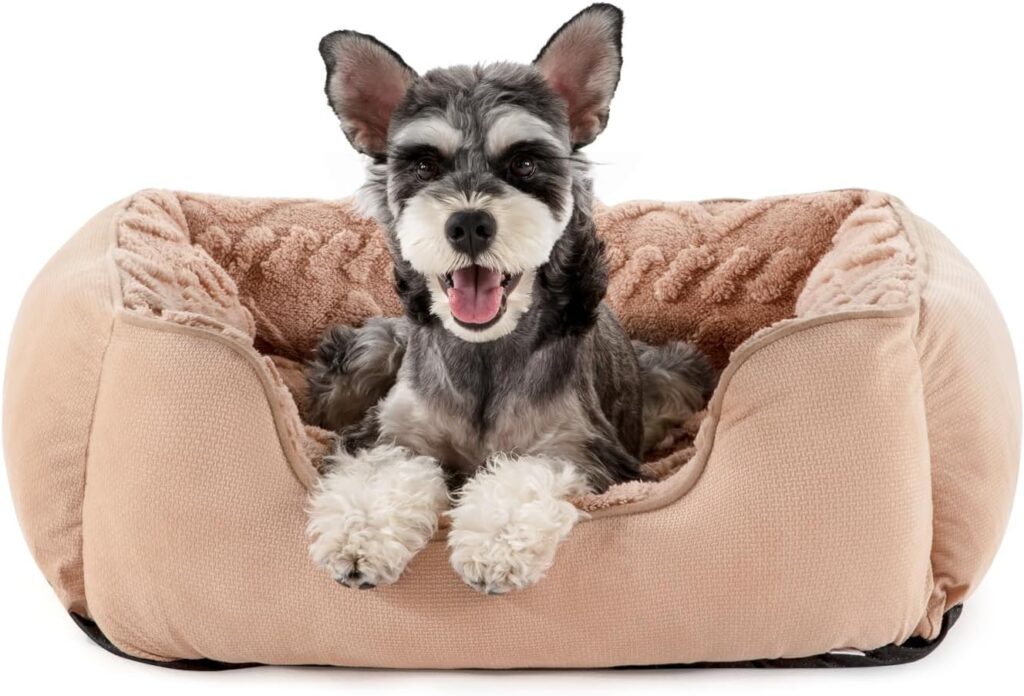 JOEJOY Small Dog Bed for Medium Small Dogs, Rectangle Washable Dog Sofa Bed, Soft Breathable Puppy Bed, Durable Pet Cuddler Bed with Anti-Slip Bottom, 20x19x6, Beige