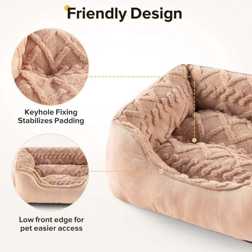 JOEJOY Small Dog Bed for Medium Small Dogs, Rectangle Washable Dog Sofa Bed, Soft Breathable Puppy Bed, Durable Pet Cuddler Bed with Anti-Slip Bottom, 20x19x6, Beige