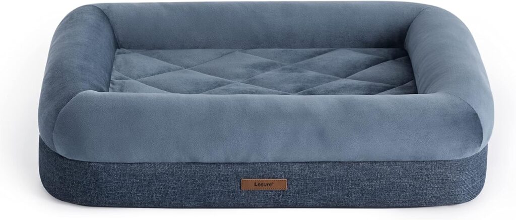 Lesure Bamboo Charcoal Memory Foam Dog Bed - Orthopedic Dog Bed for Medium Dogs Made with CertiPUR-US® Certified Foam - Bolster Pet Bed with Removable Washable Cover and Waterproof Lining, Grey