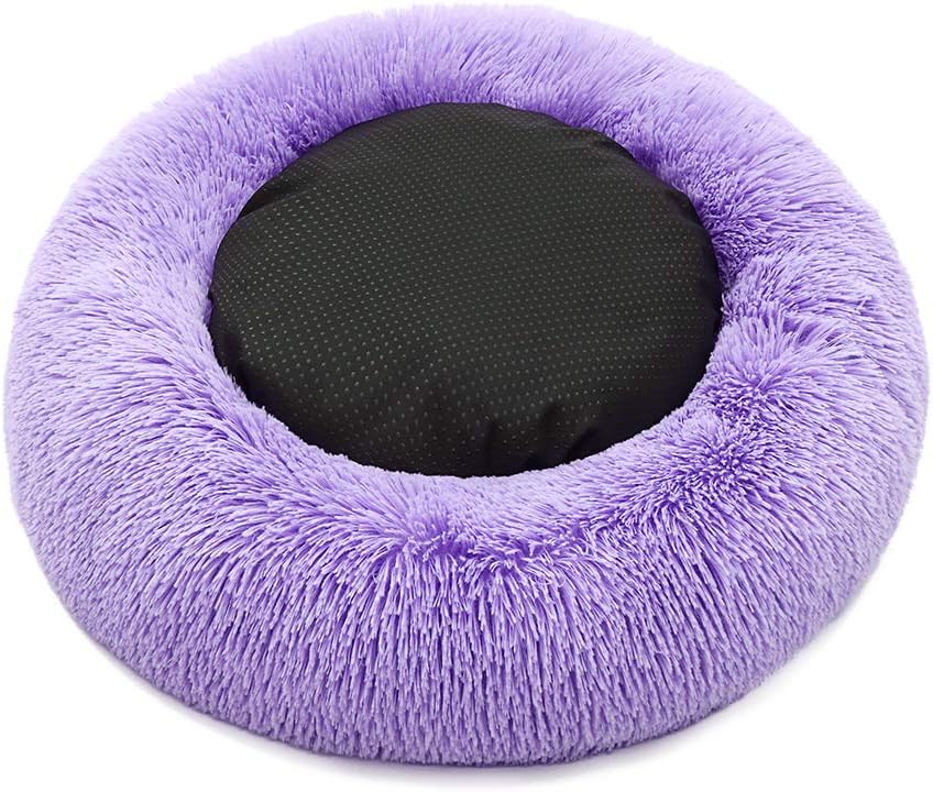 Luciphia Round Dog Cat Bed Donut Cuddler, Faux Fur Plush Pet Cushion for Large Medium Small Dogs, Self-Warming and Cozy for Improved Sleep Purple, Small (20 x20)